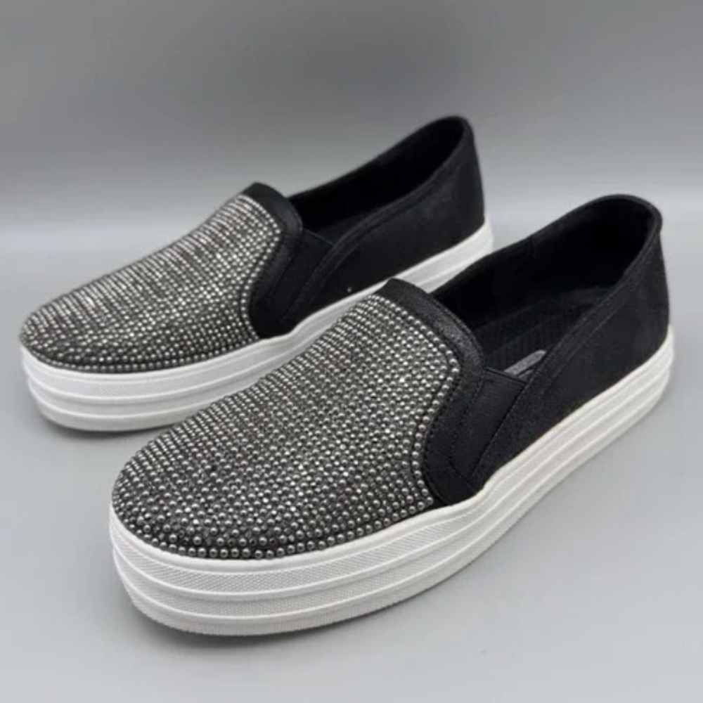 Skecher Street Shoes Womens Size 6.5 Black Rhinestone Slip On Platform Sneakers